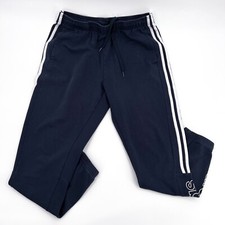 Adidas Pants Jogger Mens Large Navy Stripe Logo Pull On Tapered Elastic Waist