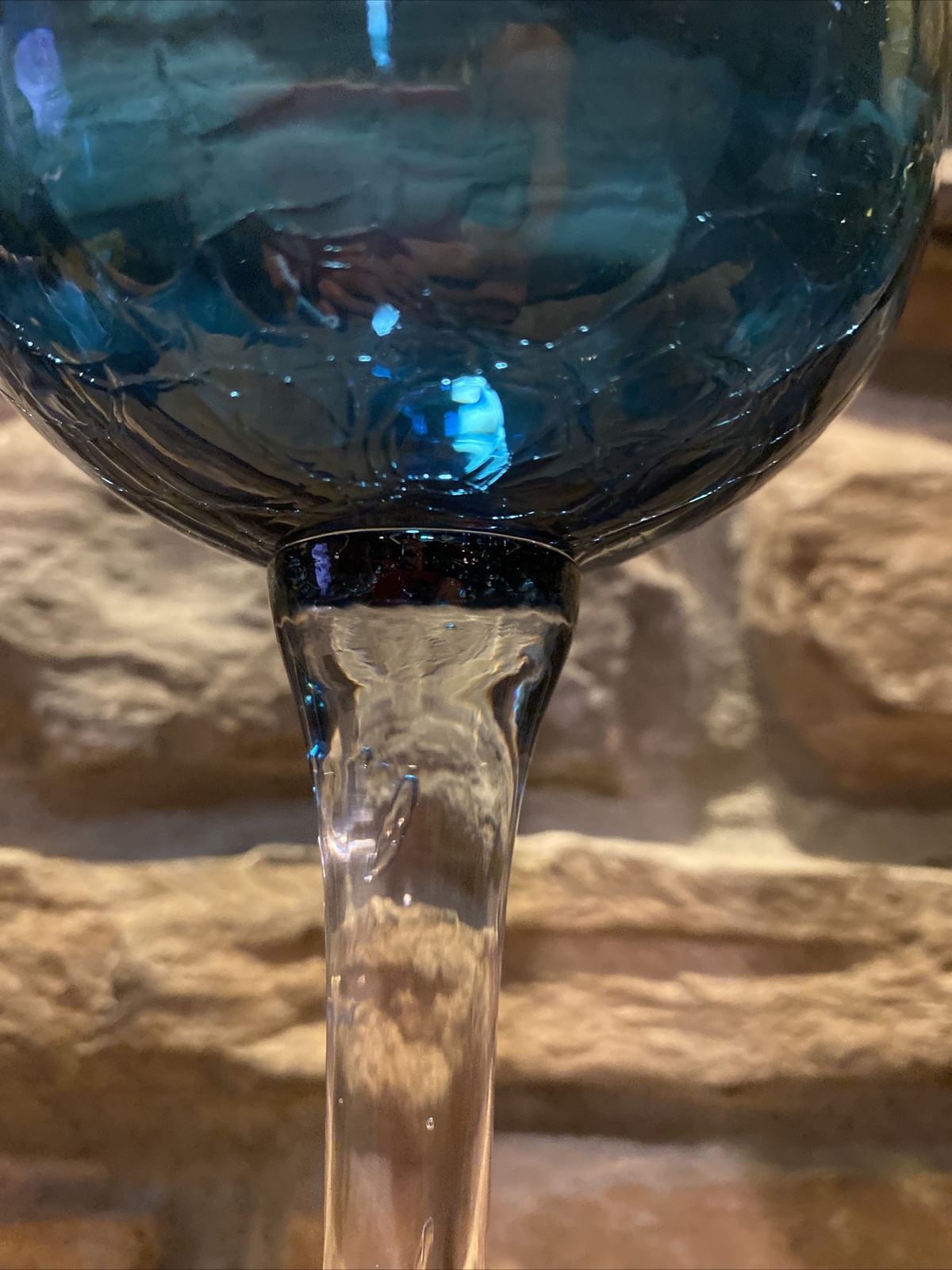 Blue & Green Crackle Glass Candle Holders Long Clear Stemmed 12” Tall