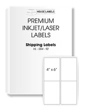 4x6 (4" x 6") 4 UP LARGE FORMAT LEGAL SIZE White Shipping Labels - (25) Sheets