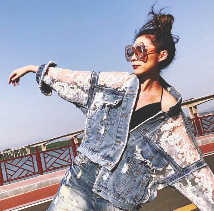 ジャケット・アウター PATCHWORK EMBROIDERY LACE JACKET Summer Streetwear Embroidery Lace Patchwork Sexy Denim