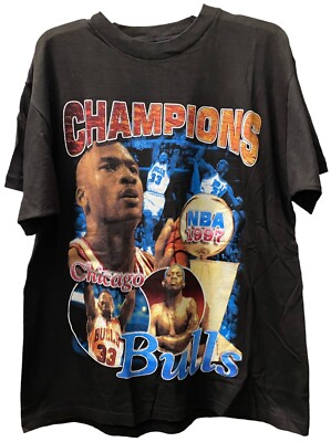 Vintage Chicago Bulls 1997 NBA Champions T-Shirt Black Jordan Pippen Rodman XL