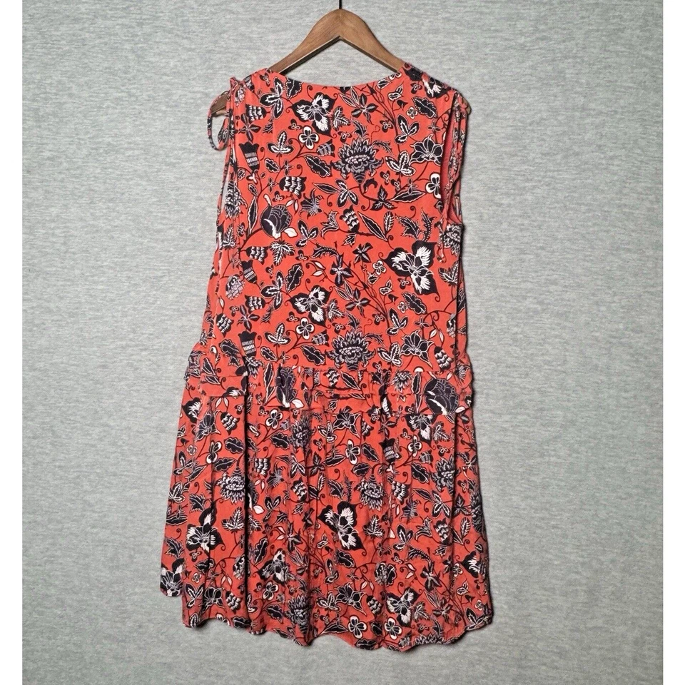 Nordstrom Signature Silk Orange Blue Floral Ruffle Dress Size 10 Casual Date - Image 4 of 4
