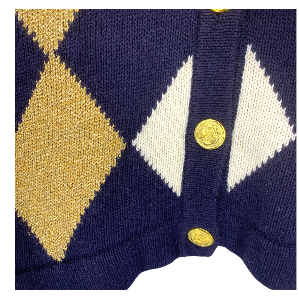 复古 20 世纪 80 年代休闲角落 L 码钻石 Argyle Intarsia 针织开衫毛衣 — 第 3/4 张图片