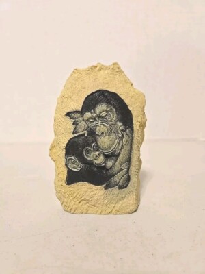 Chimpanzee Mother and Baby Carving On Resin Faux Stone Rock - Motherhood
