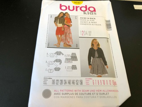 Burda Kids Pattern 9547 Girls Tiered Skirt 2 Length~Jacket 3 Length w/Opt 6-13jr
