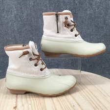Sperry Saltwater Rain Boots Womens 8 M Beige Rubber Lace Up Metallic STS83234