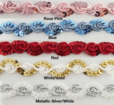 7/16" Rosebud Braid w/ Sequin Trim - 18 Yards - Many Colors Available