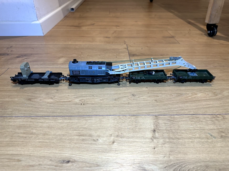 Fleischmann H0 5595, 5202, 5201, 1496 Crane, Sidecar, 2 freight car, DC, DB - Image 3 of 4