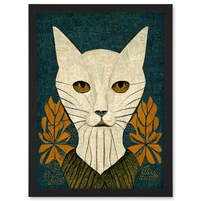 Elegant Cat Illustration William Morris Framed Wall art Picture Print A3