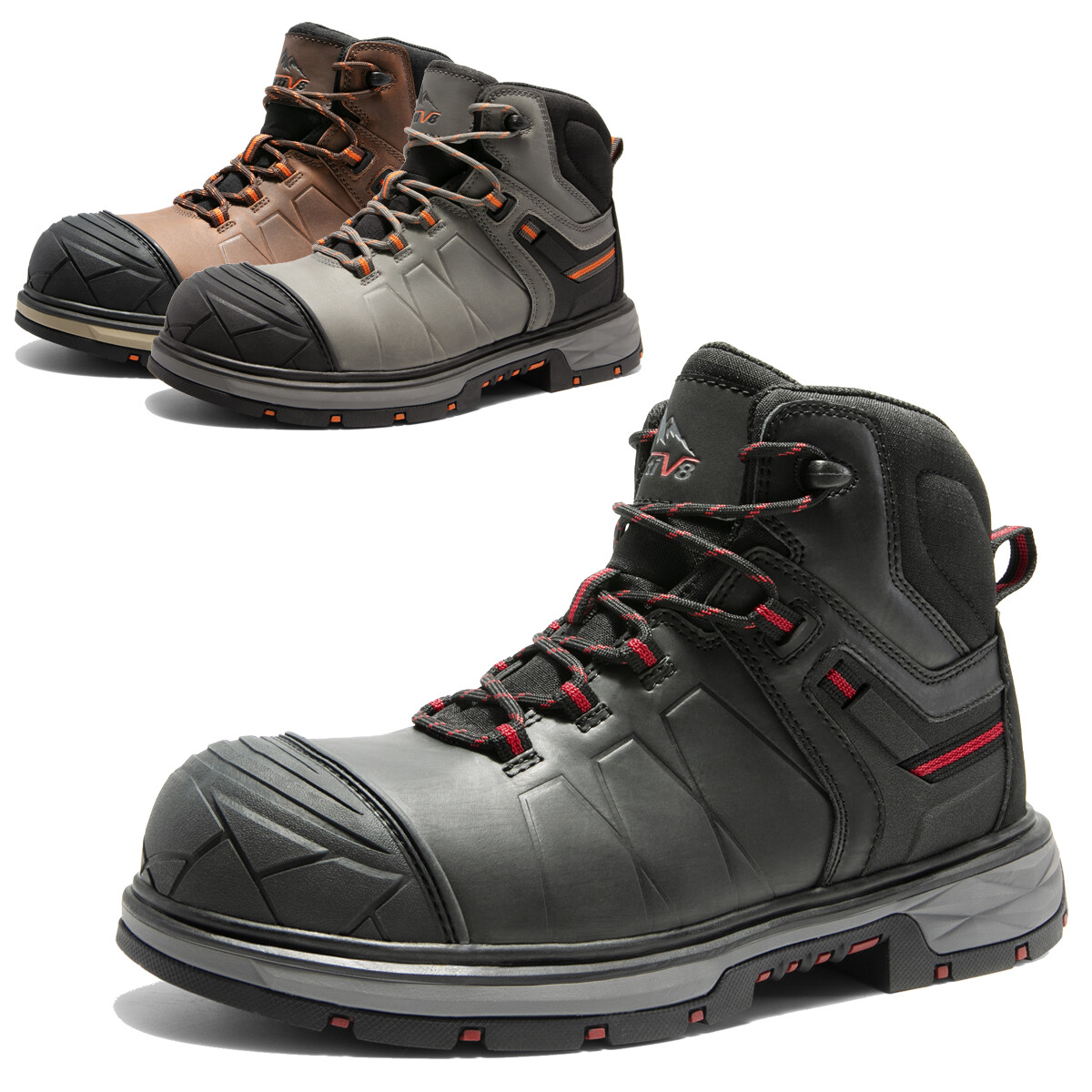 Men Work Boots Steel Toe Safety Shoes Leather Waterproof