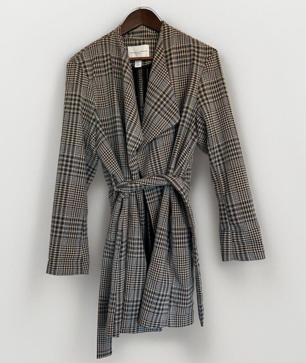 Carolina Belle Montreal XL Plaid Tie Waist Blazer Trench Coat