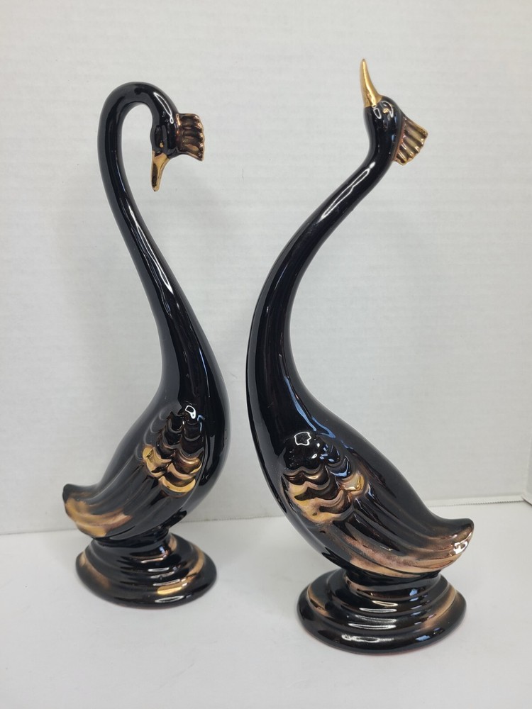 Vntg Mid Century Rossini Redware Black Swans Male Female