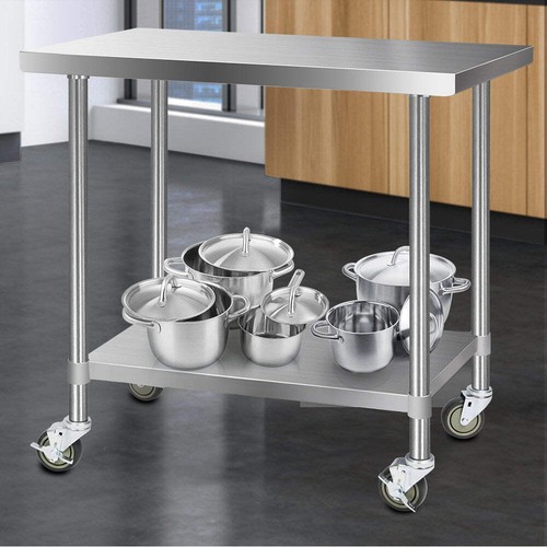 Cefito 304 Stainless Steel Kitchen Benches Work Bench Food Prep Table with Wheel - Picture 8 of 8