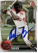 Anfernee Grier Arizona Diamondbacks 2016 Bowman Rookie Signed Card