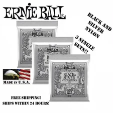 **3 SETS ERNESTO PALLA BLACK AND SILVER NYLON CLASSICAL GUITAR STRINGS 2406**