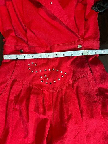 Rio Inc Sz M Romper 80s Red Studded Rhinestones VTG Festival Vacation Summer - Picture 16 of 19