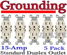 Lot of 5 Electrical Screw/Push Outlet Grounding Duplex Standard Receptacle 15 Am