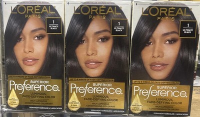 3 pack L'Oreal Superior Preference Permanent Hair Color #1 ULTIMATE BLACK