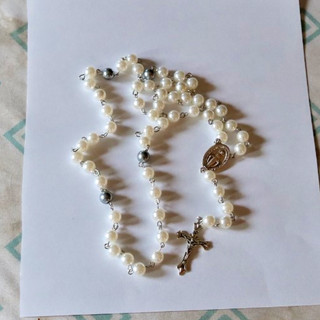 Vintage Prayer Rosary Beads Religious Necklace Jewelry INRI Pearl Form Italy NR