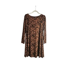 Old Navy Womens L Dress Mini Animal Print Brown L/S Stretch