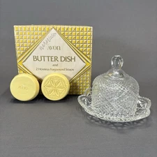Vintage Avon Glass Covered Dome Butter Dish and 2 Hostess Soap with Box