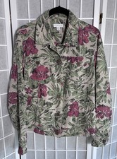 Charter Club 100 Linen Jacket   Cream w/ Green  Pink Floral Print Size L