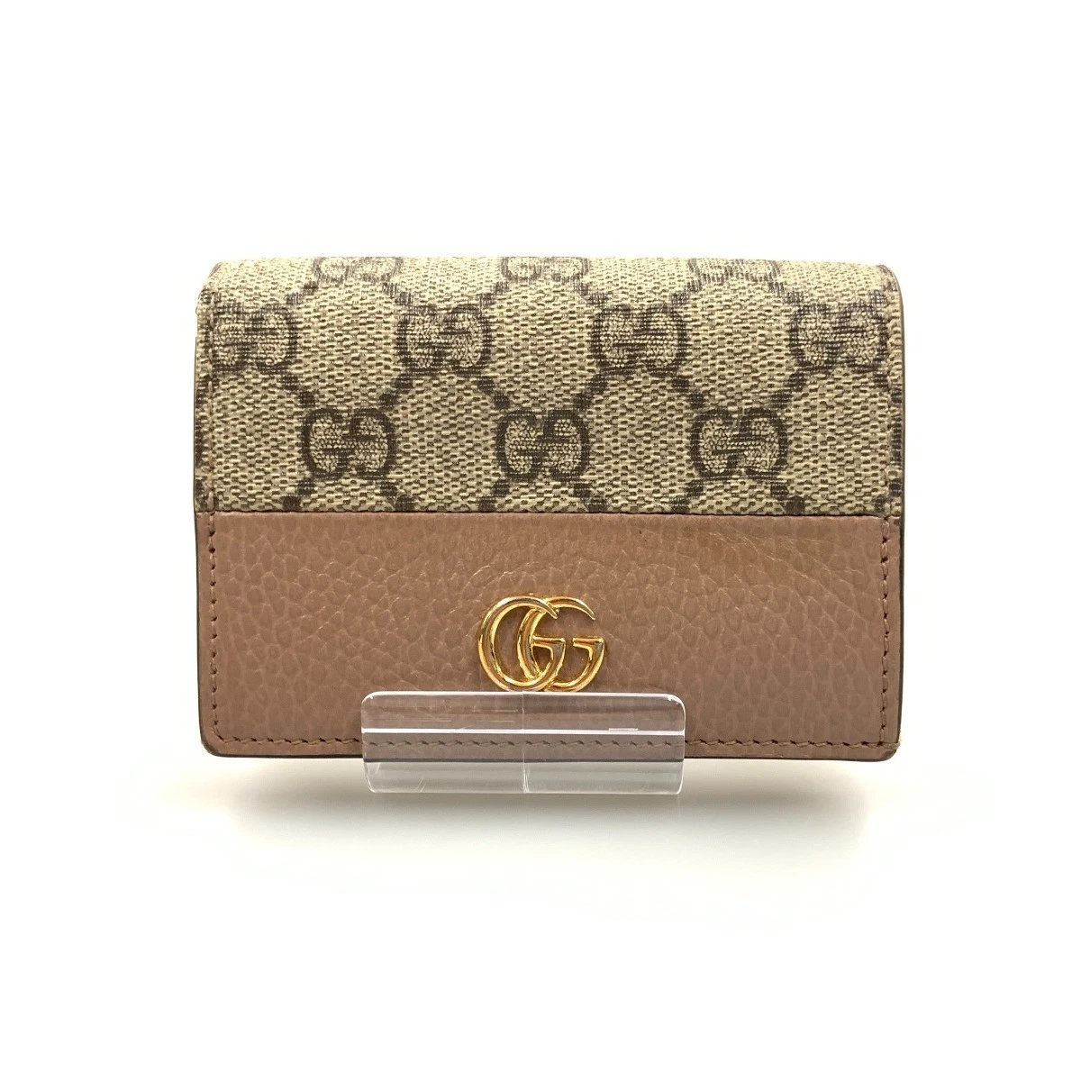 Gucci Gg Supreme Double G Porte Carte Portefeuille Mini Bifold 658610 Rose X Beige