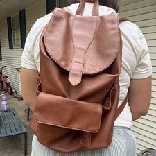 Women s Brown Backpack Drawstring Snap Closure Inner Pockets Gold Hardware