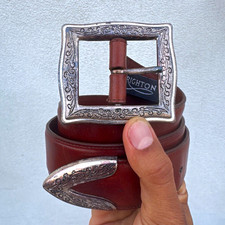 Vintage 1991 Brighton Women’s Brown Belt Size 25 Engraved Buckle Made In USA