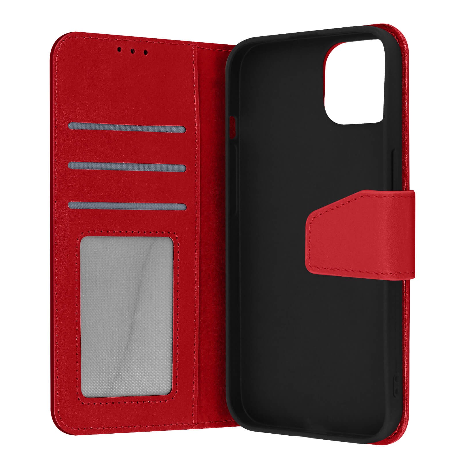 Coque rabat iPhone 13 Mini rouge étui cuir vachette protection