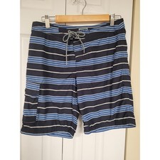 J. Crew Men's Striped Long Board Shorts Swim Trunks Blue/White Sz 31 Mesh Lined