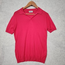 John Smedley “Noah” Sea Island Cotton Polo Shirt Open Collar - Pink - Small