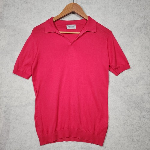 John Smedley, John Smedley Noah Sea Island Cotton Skipper Polo Shirt Pink Mens Small Made UK