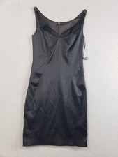 Elie Tahari Women Sheath Dress 4 Black Sleeveless Lined Satin Classic Chic