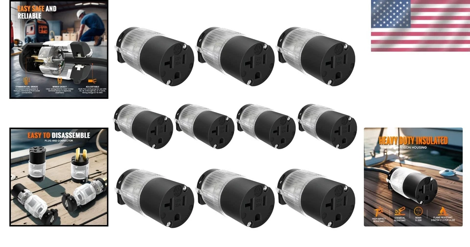 Waterproof 20A 125V Straight Blade Replacement Plug - Image 2 of 4