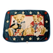 Vtg Springmaid Blue Jean Teddy Bear Boy Girl Plush Fleece Baby Crib BlanketLove