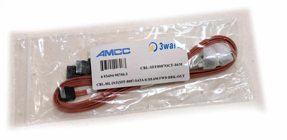 3ware AMCC 2x Mini-SAS to 4-SATA SFF-8087 Multi-Lane Forward Breakout Cable 0.6m - Image 2 of 3