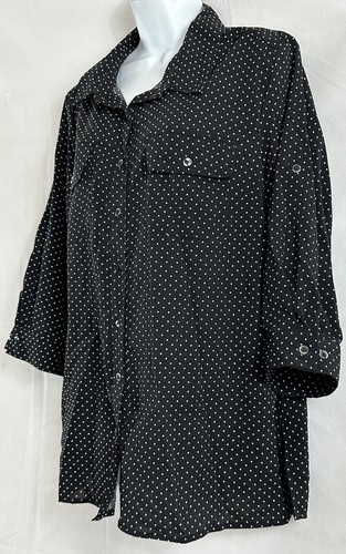 NWTs Notation Size XL Black White Polka Dot Button Blouse Collar 3/4 Tab Sleeve - Picture 3 of 23