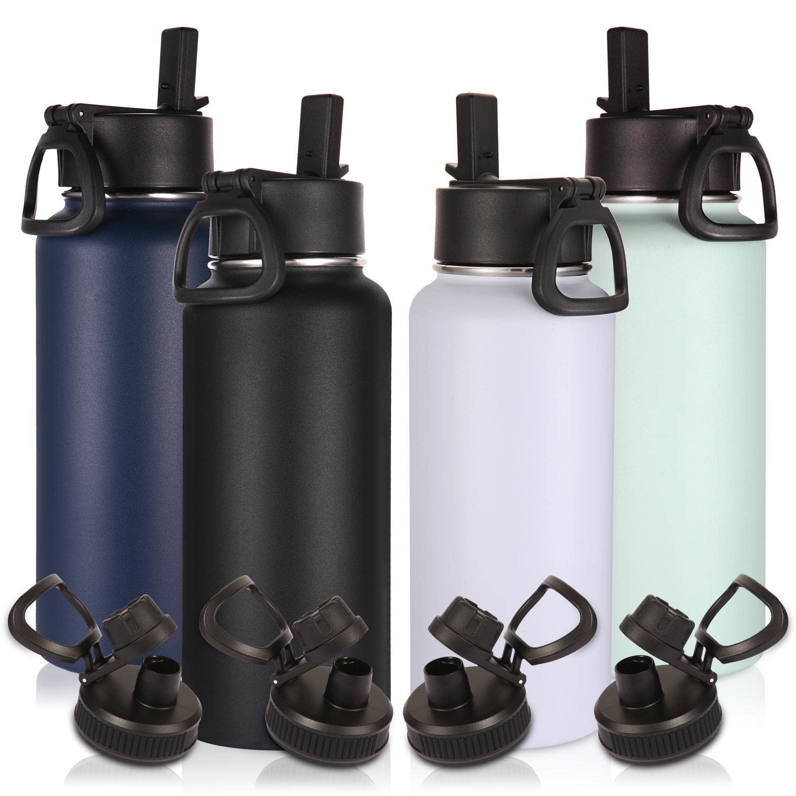 S Bulk 4 Pack With Straw Lid & Spout Lid,stainles...