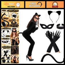 Cute Halloween Cat Costume Accessories Set - 5PCS Black Cat Mask, Ears, Tail  G