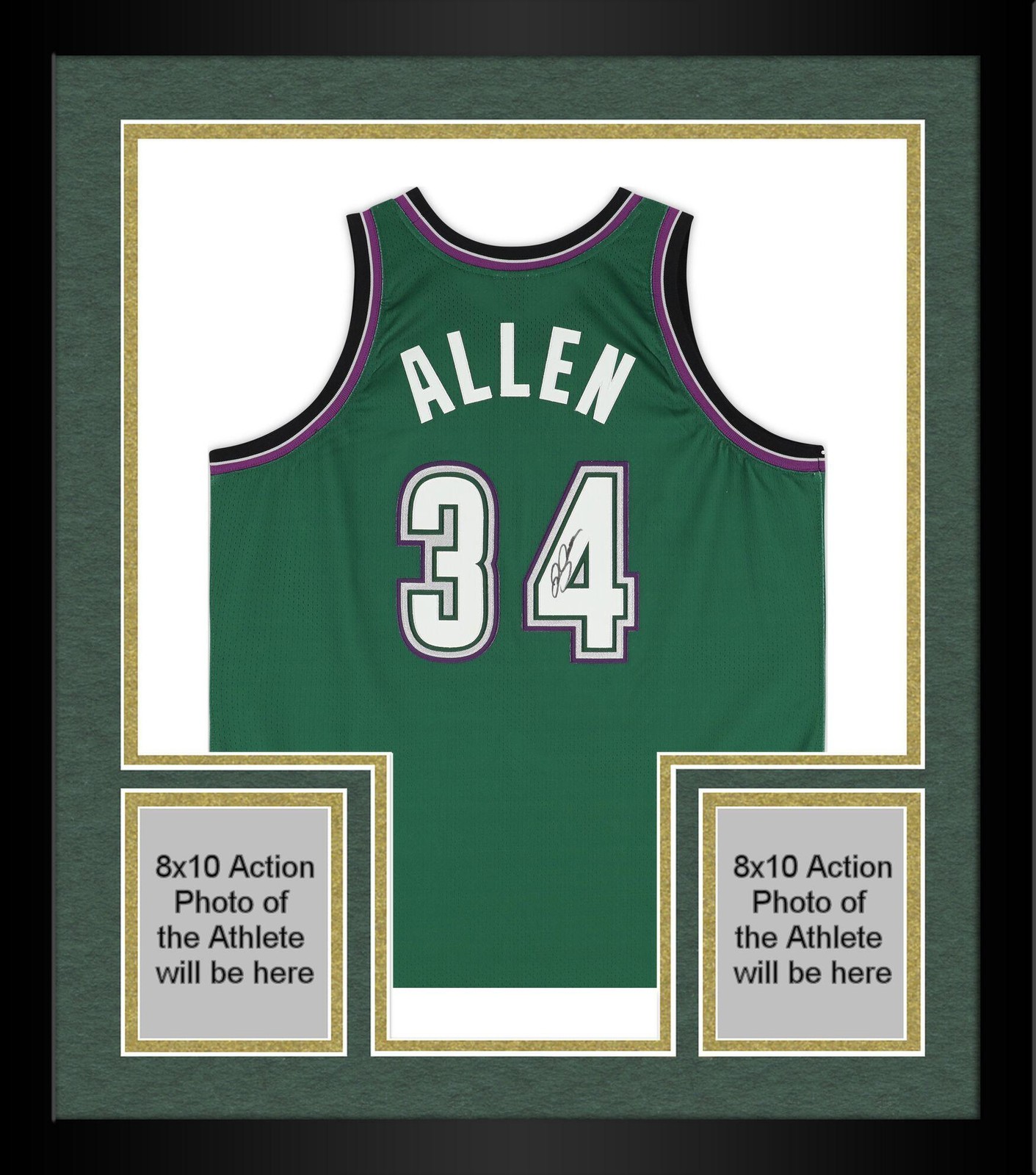Ray Allen Autographed Signed Milwaukee Bucks Framed Bucks Green Mitchell & Ness 1996-97 Authentic Jersey 
