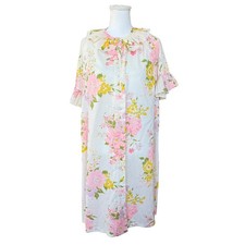 Vintage Smart Time Floral Nightgown Pink Yellow Ruffle Collar Housecoat Size 16
