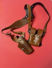 Iraqi Leather Brown Shoulder holster With Magazines Holder