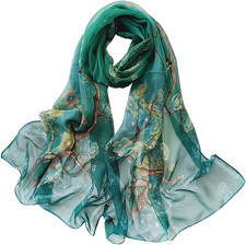 Herebuy - Unique Women's Floral Scarves: Chiffon Flowers Birds Printed Scarf