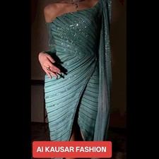 Luxury Sage Green Beaded A-Line Spaghetti Strap Evening Dress Mermaid Pageant