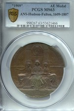 1909 Hudson-fulton Official Medal - 1609-1807 -64mm Pcgs Ms 63 Top Pop - Ecmb101
