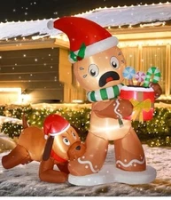 5FT Christmas Inflatable Gingerbread Man & Dog Outdoor Gingerbread & Dog