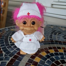 Vintage RED CROSS NURSE - 5" Russ Troll Doll - Pink Hair - original ta