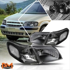 For 97-05 Chevy Venture Black Housing Clear Corner Signal Headlight/Lamps Pair