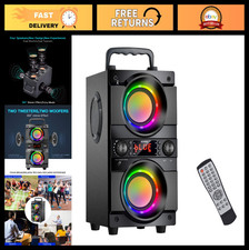 60W Portable Bluetooth Speaker, Double Subwoofer, Heavy Bass, FM Radio, LED Ligh